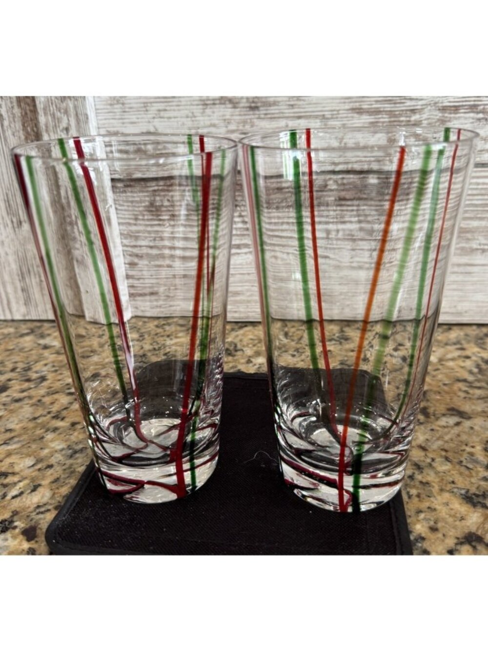 Blown Glass Clear Red & Green Swirl Water Glasses-Set Of 2 Pier 1